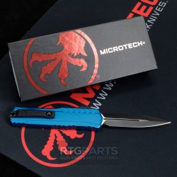 MICROTECH CYPHER II D/E OTF AUTOMATIC KNIFE, BLUE, 3.5 INCH TACTICAL BLACK, 1242-1BL