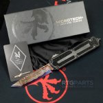 MICROTECH SCARAB II MARFIONE SELECT TANTO EDGE BLUED BAKER FORGE COPPERMAI DAMASCUS, AIRCRAFT ALLOY W/ STINGRAY INLAY, 1279-16MS1