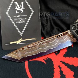 MICROTECH SCARAB II MARFIONE SELECT TANTO EDGE BLUED BAKER FORGE COPPERMAI DAMASCUS, AIRCRAFT ALLOY W/ STINGRAY INLAY, 1279-16MS1