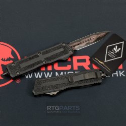 MICROTECH SCARAB II MARFIONE SELECT D/E BAKER FORGE COPPERMAI DAMASCUS, BLACK AIRCRAFT ALLOY W/ STINGRAY INLAY, 1280-16MS1