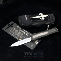 MARFIONE CUSTOM ATREUS ZBT OTF AUTOMATIC KNIFE, 4" M390 D/E DAGGER MIRROR POLISH W/ TITANIUM INLAY, MIL-SPEC ALLOY W/ CARBON FIBER & TITANIAUM INLAYS/ACCENTS, 1290-HPCFTI-MCK