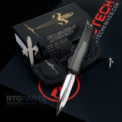 MARFIONE CUSTOM ATREUS ZBT OTF AUTOMATIC KNIFE, 4" M390 D/E DAGGER MIRROR POLISH W/ TITANIUM INLAY, MIL-SPEC ALLOY W/ CARBON FIBER & TITANIAUM INLAYS/ACCENTS, 1290-HPCFTI-MCK