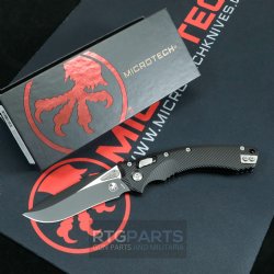 MICROTECH AMPHIBIAN, S/E, RAM-LOK, BLACK ALUMINUM FLUTED SCALES, 3.9 INCH, BLACK BLADE, MICROTECH-137RL-1FL