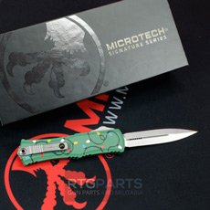 MICROTECH HERA II MINI D/E OTF, AUTOMATIC KNIFE, CHRISTMAS GREEN, 3 INCH, STONEWASH, 1702M-10GRCMAS