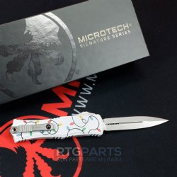 MICROTECH HERA II MINI D/E OTF, AUTOMATIC KNIFE, CHRISTMAS WHITE, 3 INCH, STONEWASH, 1702M-10WHCMAS