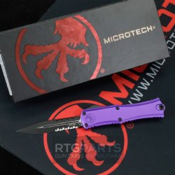 MICROTECH HERA II MINI D/E OTF, AUTOMATIC KNIFE, PURPLE, 3 INCH, PARTIAL SERRATED BLACK BLADE, 1702M-2PU