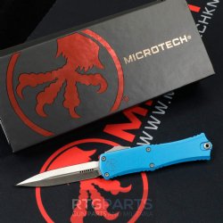 MICROTECH HERA II MINI D/E OTF, AUTOMATIC KNIFE, BLUE, 30TH ANNIVERSARY, 3 INCH, SATIN BLADE, 1702M-4BL30