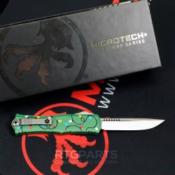 MICROTECH HERA II MINI S/E OTF, AUTOMATIC KNIFE, CHRISTMAS GREEN, 3 INCH, STONEWASH, 1703M-10GRCMAS