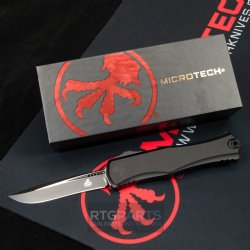 MICROTECH HERA II RECURVE OTF AUTOMATIC KNIFE, BLACK 30TH ANNIVERSARY, 4 INCH, BLACK BLADE, 1705-1T30