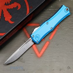 MICROTECH HERA II MINI S/E RECURVE OTF, AUTOMATIC KNIFE, BLUE, 3 INCH, STONEWASH, 1705M-10BL