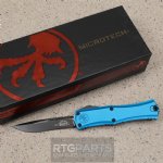 MICROTECH HERA II MINI S/E RECURVE OTF, AUTOMATIC KNIFE, BLUE, 3 INCH, BLACK BLADE, 1705M-1BL