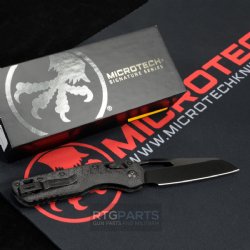 MICROTECH STANDARD ISSUE MSI, SIGNATURE SERIES, S/E, RAM-LOK, CARBON FIBER SCALES, 3.9 INCH DLC BLADE W/ DLC HARDWARE, 210-1DLCTFLCFS