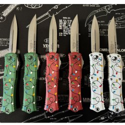 MICROTECH HERA II MINI D/E OTF, AUTOMATIC KNIFE, CHRISTMAS RED, 3 INCH, STONEWASH, 1702M-10RDCMAS