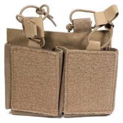 FDE AR15 DUAL MAG VELCRO POUCH W/ BUNGEE PULLER