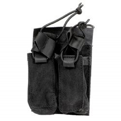 BLACK DUAL PISTOL MAG VELCRO POUCH W/ BUNGEE PULLER