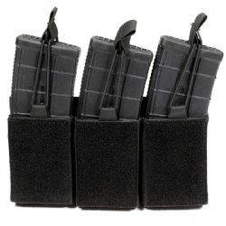 BLACK AR15 TRIPLE MAG VELCRO POUCH W/ BUNGEE PULLER