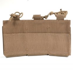 FDE AR15 TRIPLE MAG VELCRO POUCH W/ BUNGEE PULLER