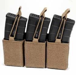 FDE AR15 TRIPLE MAG VELCRO POUCH W/ BUNGEE PULLER
