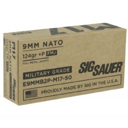 SIG 9MM +P 124GR ELITE BALL M17 FMJ, 50RD BOX