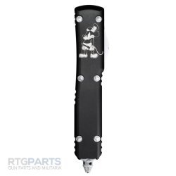 MICROTECH ULTRATECH STEAMBOAT WILLIE, D/E OTF, BLACK, 3.4 INCH, DISTRESSED WHITE, 122-1SB