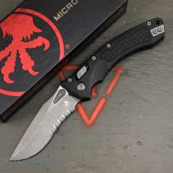 MICROTECH AMPHIBIAN, S/E, RAM-LOK, BLACK, FRAG G10, 3.9 INCH, APOCALYPTIC, SERRATED, 137RL-11APFRGTBK