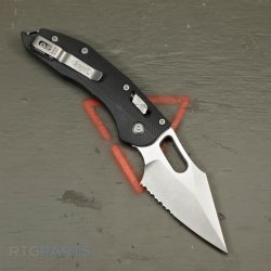 MICROTECH STITCH, S/E, RAM-LOK, BLACK FLUTED G10, 3.7 INCH, STONEWASH, SERRATED, 169RL-11FLGTBK