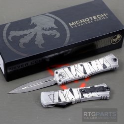 MICROTECH HERA II MINI D/E OTF, AUTOMATIC KNIFE, BRUSHED METAL HALLOWEEN MUMMY WRAP, 3 INCH, APOCALYPTIC, 1702M-1BMHWMYS