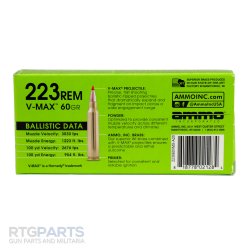 AMMO INC HUNT LR 223 REMINGTON 60GR V-MAX MATCH, 20RD BOX