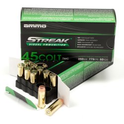 AMMO INC STREAK 45 COLT 250GR TMC, NON-INCENDIARY TRACER, GREEN, 50RD BOX