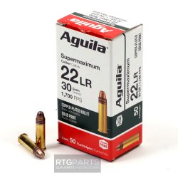 AGUILA .22LR SUPERMAXIMUM 30GR COPPER PLATED SOLID POINT, HYPER-VELOCITY, 50RD/BOX