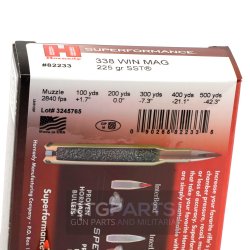 HORNADY SUPERFORMANCE 338 WIN MAG 225GR SST, 20RD/BOX