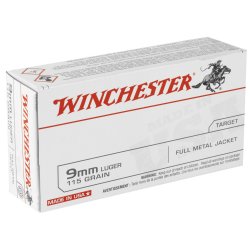 WINCHESTER USA 9MM 115GR FMJ, 50RD BOX