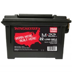 WINCHESTER M-22 .22LR 40GR COPPER PLATED ROUND NOSE, 2,000RD AMMO CAN