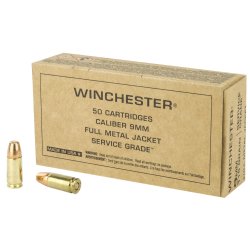 WINCHESTER SERVICE GRADE 9MM 115GR FMJ, 50RD BOX