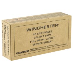 WINCHESTER SERVICE GRADE 9MM 115GR FMJ, 50RD BOX