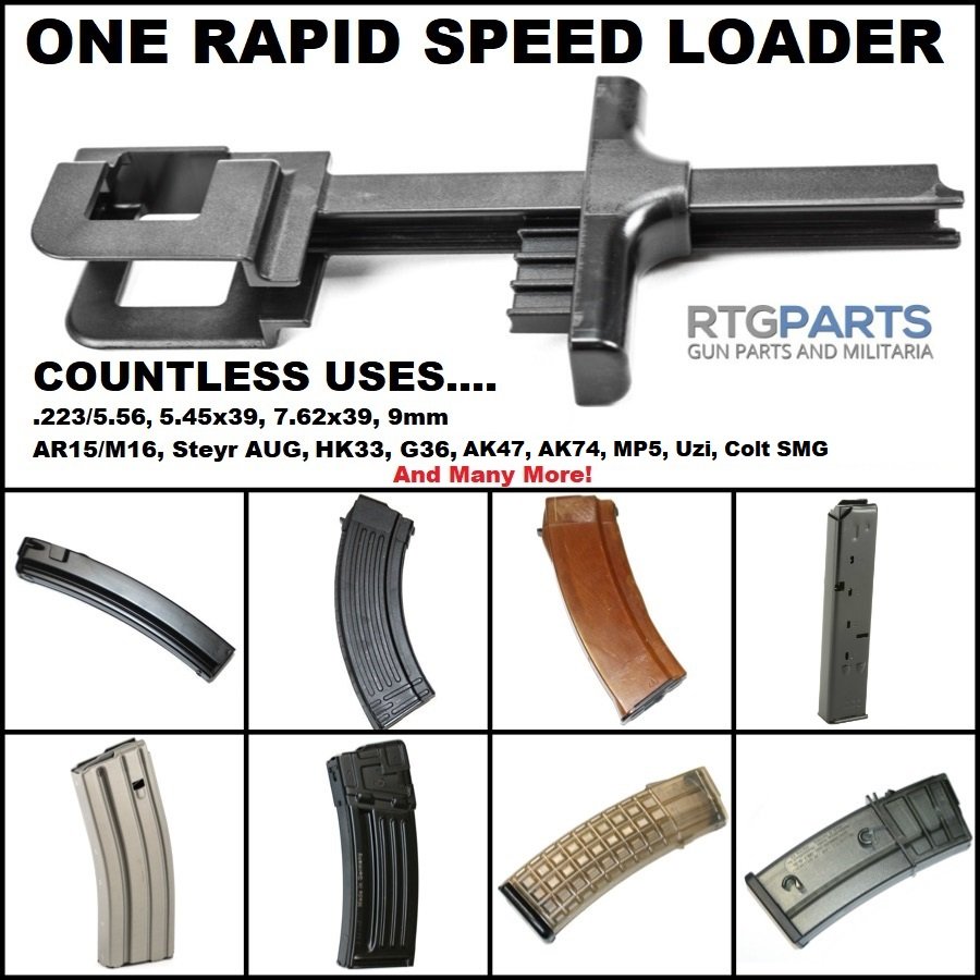 ETS Universal Rifle Magazine Speed Loader for 5.56, 7.62, 5.45, 9mm, CAM High Speed Loader for AR15, Steyr AUG, FN 16s, HK33, MP5, UZI, Colt SMG, Elite Tactical ETS-CAM-RIFLE,
