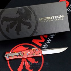 MICROTECH HERA II MINI S/E OTF, AUTOMATIC KNIFE, CHRISTMAS RED, 3 INCH, STONEWASH, 1703M-10RDCMAS