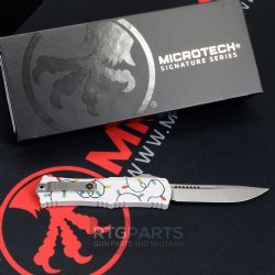 MICROTECH HERA II MINI S/E OTF, AUTOMATIC KNIFE, CHRISTMAS WHITE, 3 INCH, STONEWASH, 1703M-10WHCMAS