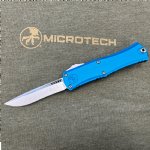 MICROTECH HERA II MINI S/E RECURVE OTF, AUTOMATIC KNIFE, BLUE, 3 INCH, STONEWASH, 1705M-10BL