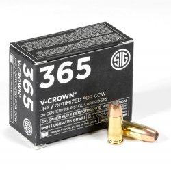 SIG P365 9MM 115GR ELITE V-CROWN JHP, DESIGNED FOR SHORT BARRELS, 20RD BOX