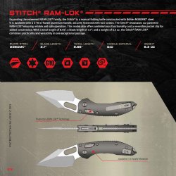 MICROTECH STITCH, S/E, RAM-LOK, BLACK FLUTED G10, 3.7 INCH, STONEWASH, SERRATED, 169RL-11FLGTBK